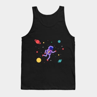 Flat Cute Astronaut Floating On The Space Tank Top